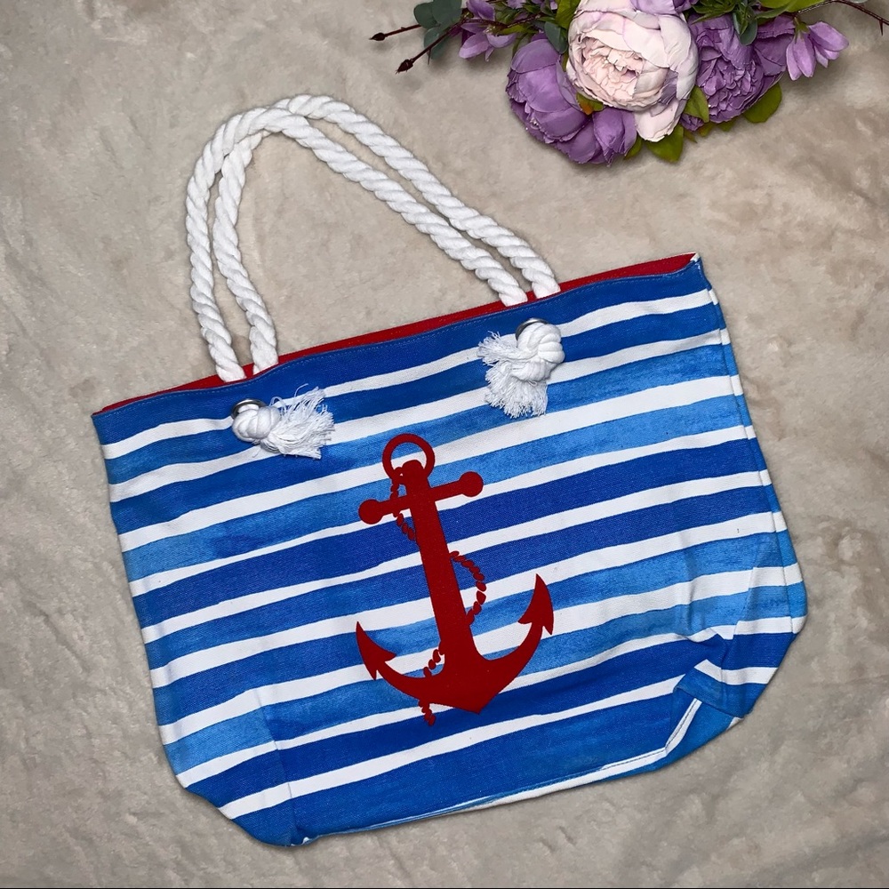 Large Blue Striped Nautical Beach Bag